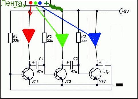 Мультивибратор на светодиодах схема